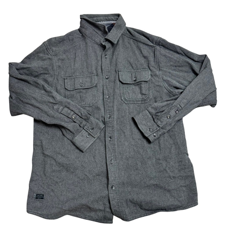 KAVU‎ Mens XXL Gray Flannel Shirt Button Front Long Sleeve Outdoor Hiking Cotton